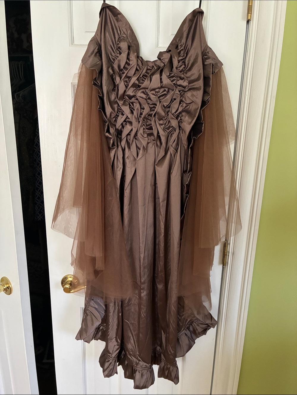 NWT Brown Women's Cape/Skirt to go over a bustle.- Satin-Trim Tie Front - Picture 4 of 10